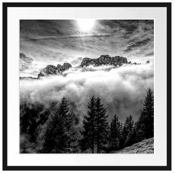 Aufsteigende Wolken in den Dolomiten, Monochrome Passepartout Quadratisch 70