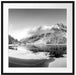 Winterlandschaft mit gefrorenem Bergsee, Monochrome Passepartout Quadratisch 70