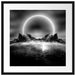 Abstrakter Mond hinter Felsformation, Monochrome Passepartout Quadratisch 55