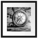 Alter Kompass auf Weltkarte, Monochrome Passepartout Quadratisch 40
