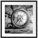 Alter Kompass auf Weltkarte, Monochrome Passepartout Quadratisch 55
