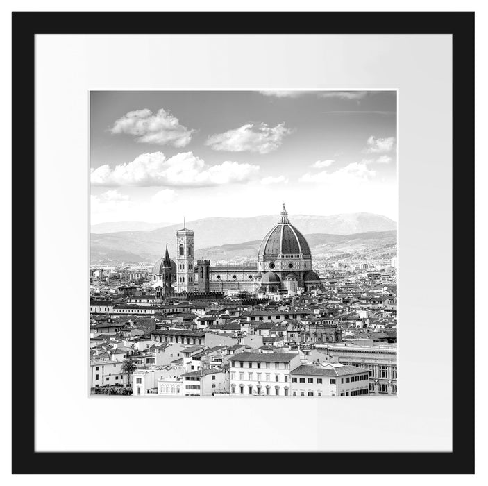 Panoramablick über die Dächer von Florenz, Monochrome Passepartout Quadratisch 40