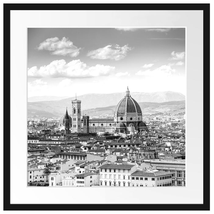 Panoramablick über die Dächer von Florenz, Monochrome Passepartout Quadratisch 55