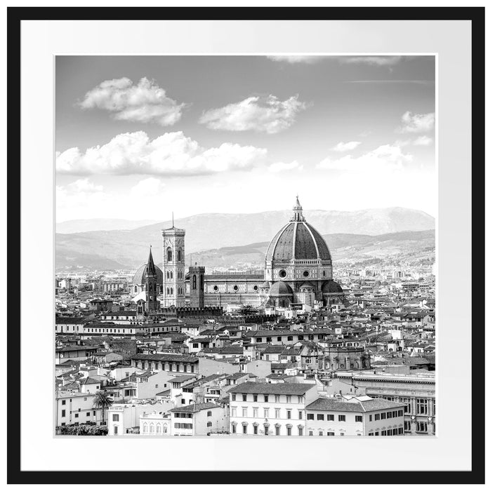 Panoramablick über die Dächer von Florenz, Monochrome Passepartout Quadratisch 70