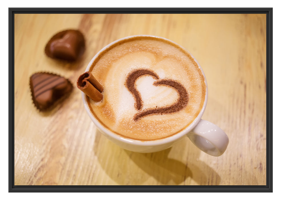 Pixxprint Leckerer Cappucino mit Herz, im Schwebe-Effekt Bilderrahmen