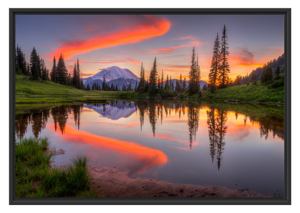 Pixxprint Sonnenaufgang Berglandschaft, im Schwebe-Effekt Bilderrahmen