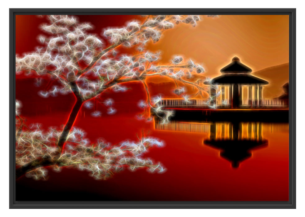 Pixxprint Kirschbaum und der See, im Schwebe-Effekt Bilderrahmen