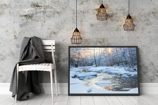 Bach in Winterlandschaft Schattenfugenrahmen Wohnzimmer