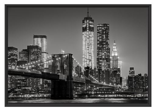 New York City Skyline bei Nacht Schattenfugenrahmen 100x70