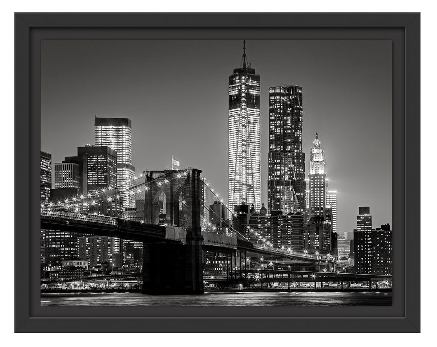 New York City Skyline bei Nacht Schattenfugenrahmen 38x30