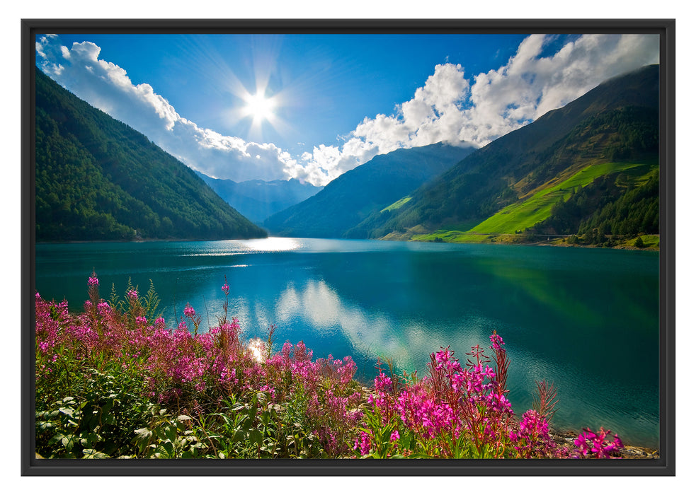Pixxprint Blumenwiese See, im Schwebe-Effekt Bilderrahmen