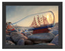 Flasche mit Schiff Schattenfugenrahmen 38x30