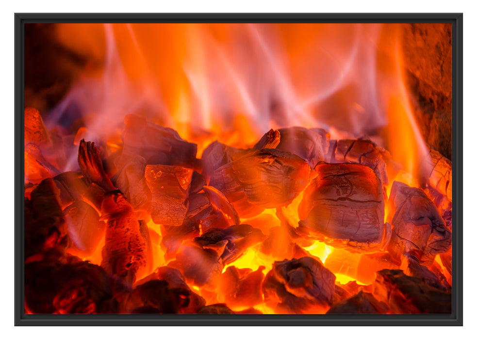 Pixxprint Holzkohle Feuer, im Schwebe-Effekt Bilderrahmen
