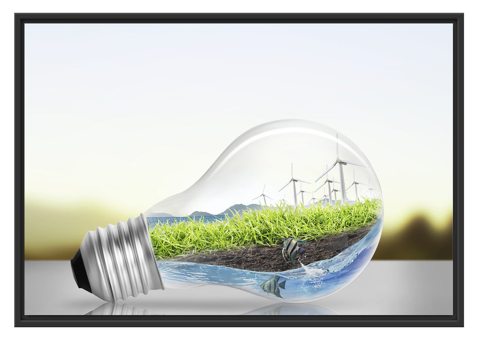 Pixxprint Glühbirne Erneuerbare Energien, im Schwebe-Effekt Bilderrahmen