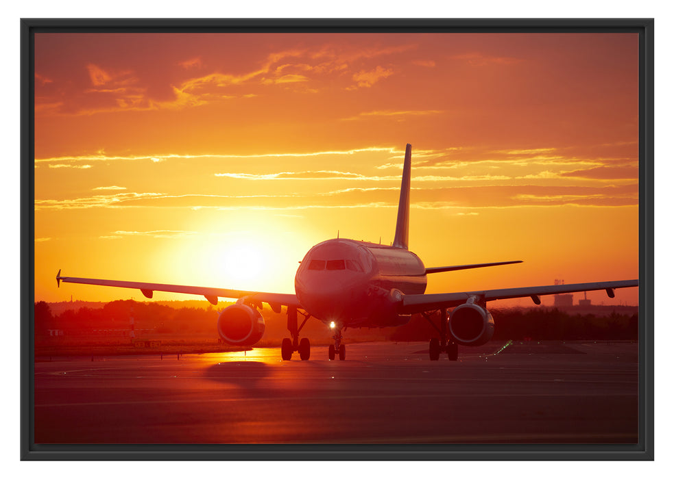 Pixxprint Flugzeug im Sonnenuntergang, im Schwebe-Effekt Bilderrahmen