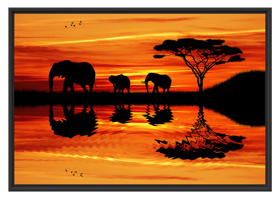 Pixxprint Afrika Elefant in Sonnenschein, im Schwebe-Effekt Bilderrahmen