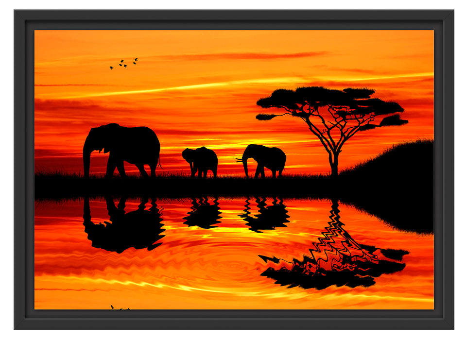Afrika Elefant in Sonnenschein Schattenfugenrahmen 55x40