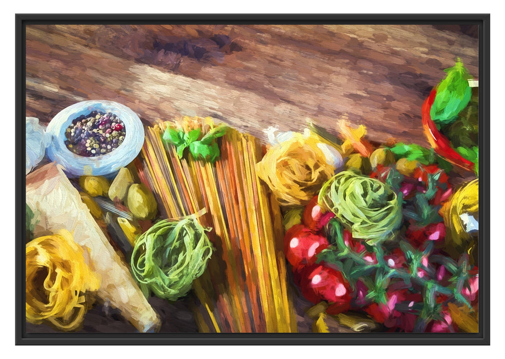 Pasta mit frischen Gewürzen Schattenfugenrahmen 100x70