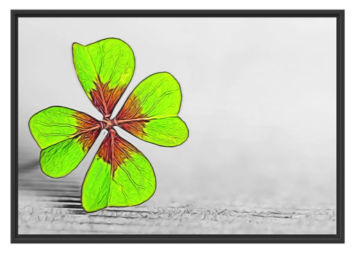 Einzelnes grünes Kleeblatt Schattenfugenrahmen 100x70
