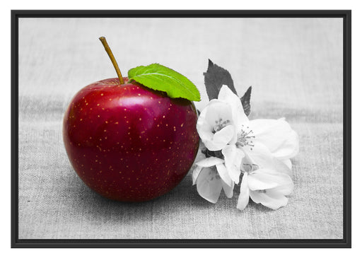 Schöner roter Apfel mit Blüten Schattenfugenrahmen 100x70