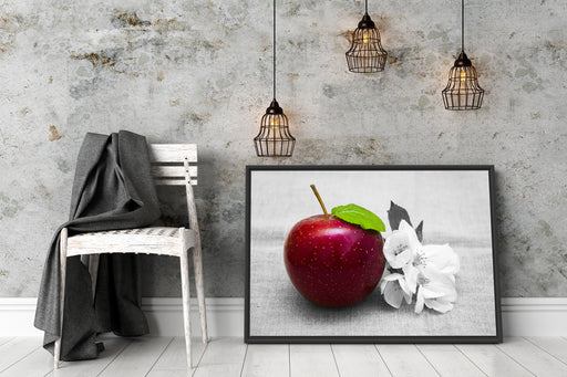 Schöner roter Apfel mit Blüten Schattenfugenrahmen Wohnzimmer