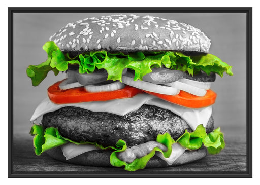 leckerer Hamburger mit Zwiebeln Schattenfugenrahmen 100x70