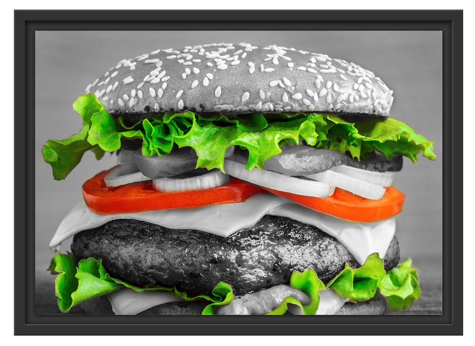 leckerer Hamburger mit Zwiebeln Schattenfugenrahmen 55x40