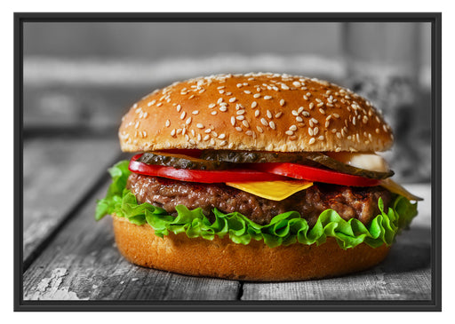appetitlicher Cheeseburger Schattenfugenrahmen 100x70