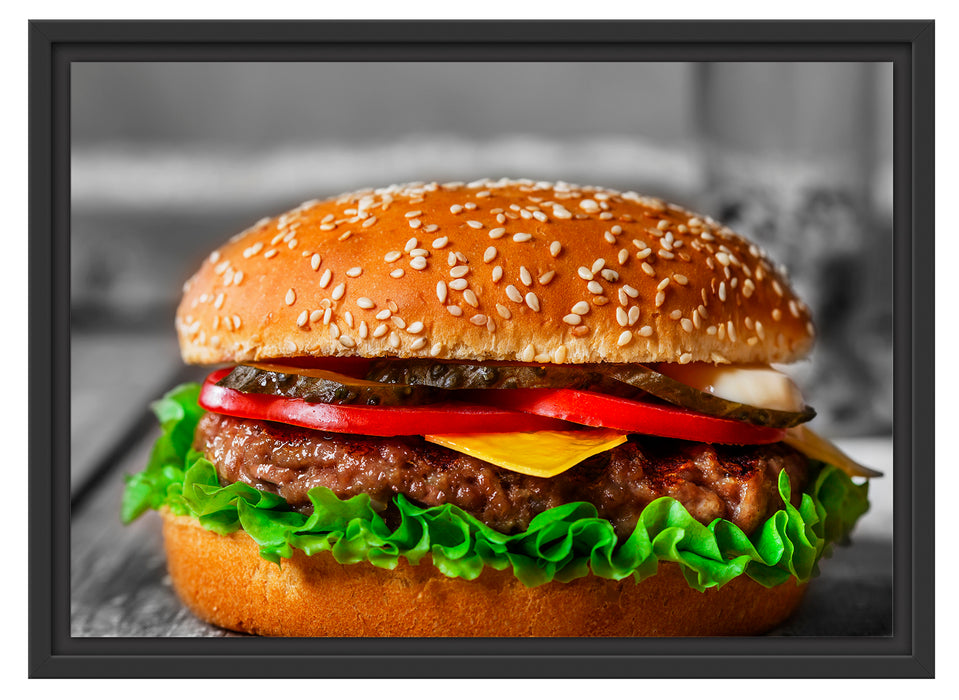 appetitlicher Cheeseburger Schattenfugenrahmen 55x40