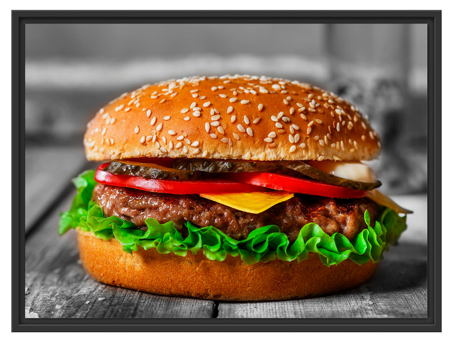 appetitlicher Cheeseburger Schattenfugenrahmen 80x60