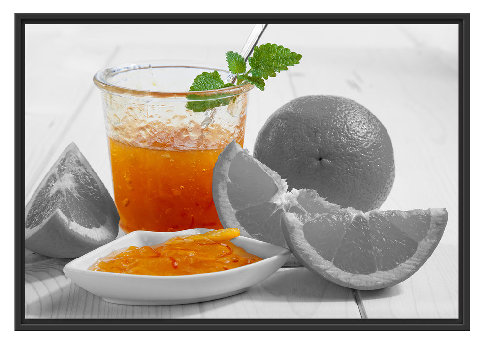 Pixxprint Orangen Marmelade Orangensaft, im Schwebe-Effekt Bilderrahmen