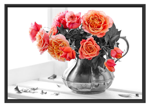 Wunderschöne Rosen in Krug Schattenfugenrahmen 100x70