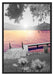 Steg am See bei Sonnenaufgang Schattenfugenrahmen 100x70