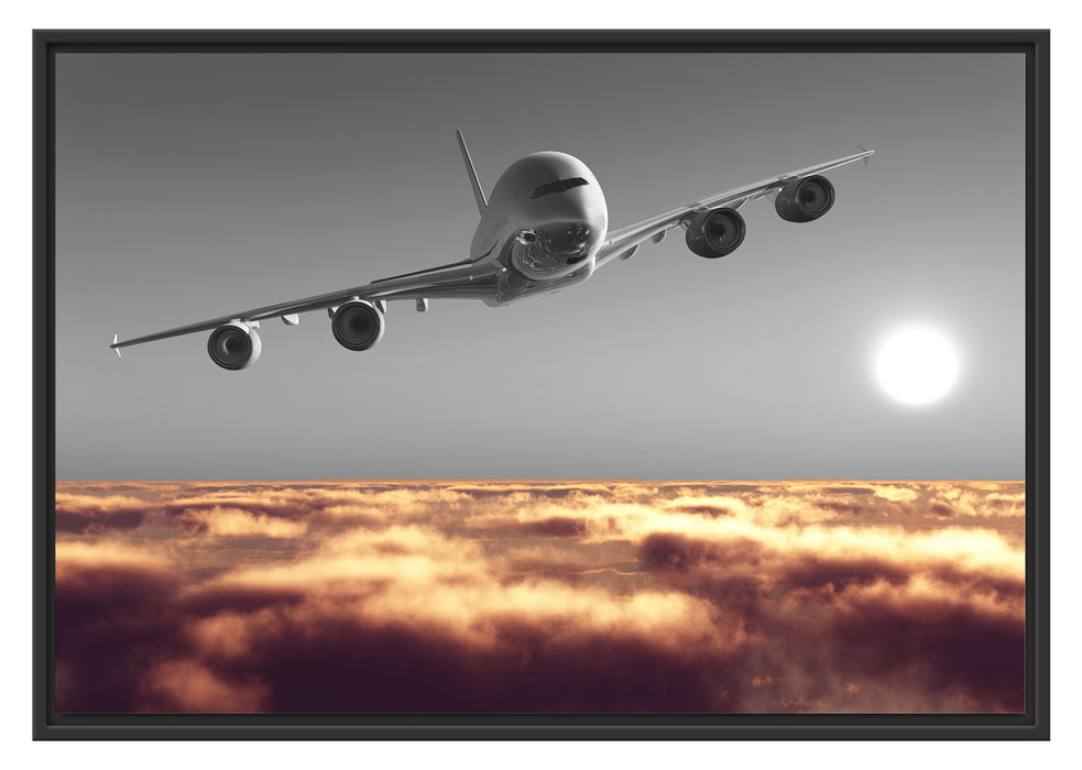 Pixxprint Flugzeug über Wolkenmeer, im Schwebe-Effekt Bilderrahmen