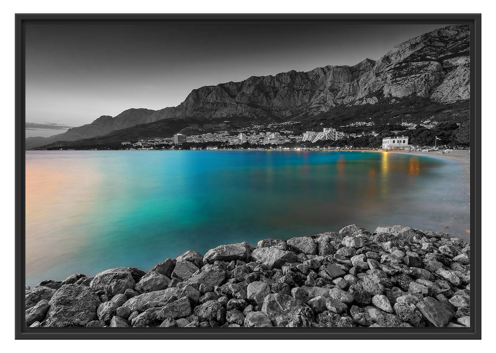 Pixxprint Strand in Makarska Kroatien, im Schwebe-Effekt Bilderrahmen