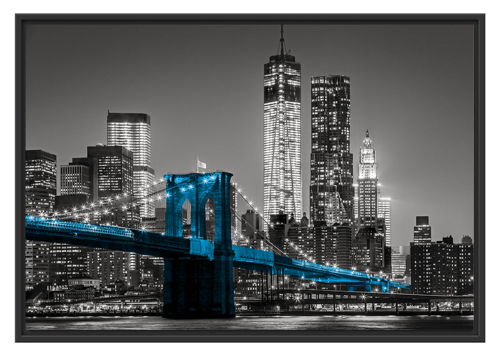 Pixxprint Brooklyn Bridge mit Wolkenkratzern, im Schwebe-Effekt Bilderrahmen