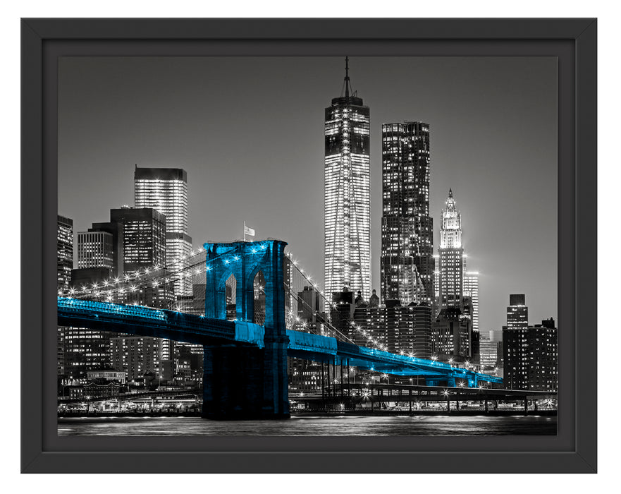 Brooklyn Bridge mit Wolkenkratzern Schattenfugenrahmen 38x30