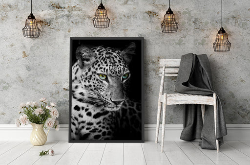 Leopardenkopf Schattenfugenrahmen Wohnzimmer
