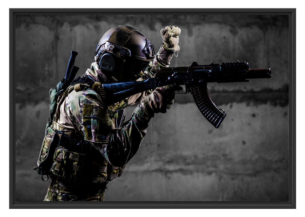 Pixxprint Soldat mit Uniform im Einsatz, im Schwebe-Effekt Bilderrahmen