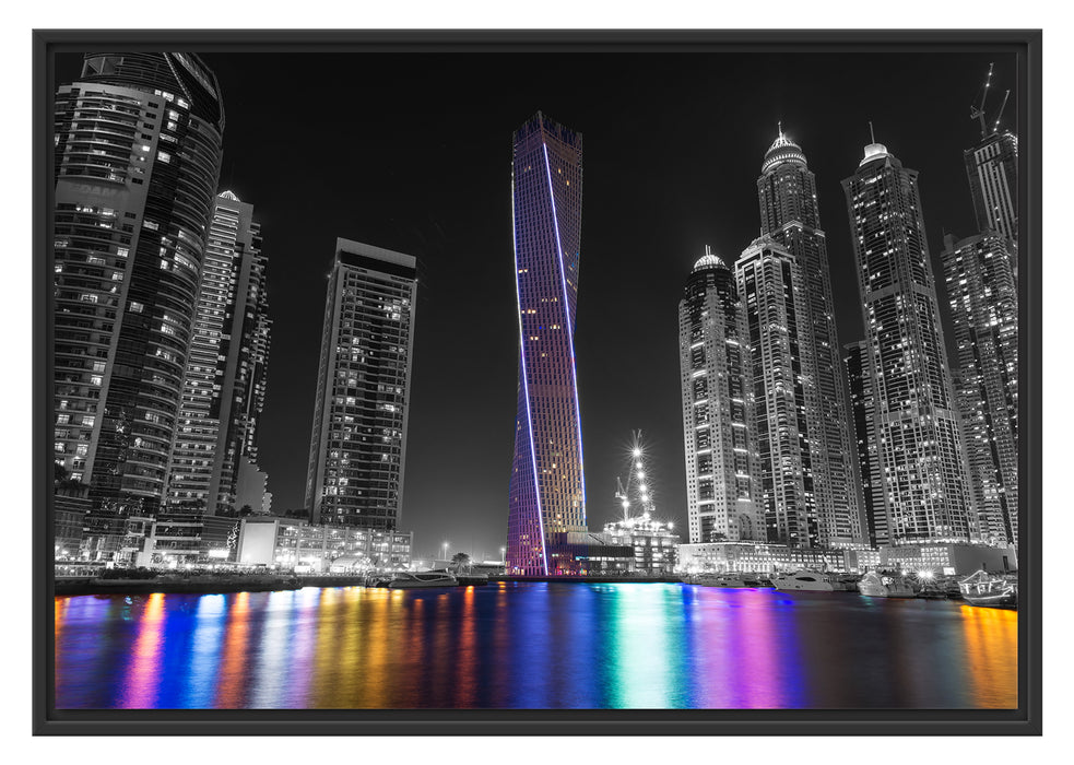 Pixxprint Skyline von Dubai bei Nacht, im Schwebe-Effekt Bilderrahmen