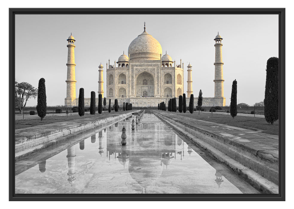 Pixxprint Taj Mahal in ruhiger Umgebung, im Schwebe-Effekt Bilderrahmen