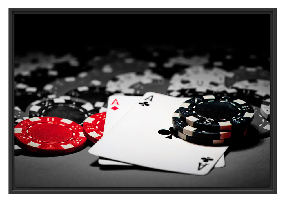 Spielkarten auf Pokertisch Schattenfugenrahmen 100x70