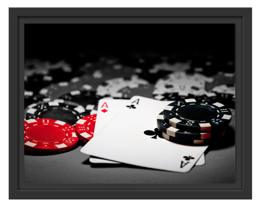 Spielkarten auf Pokertisch Schattenfugenrahmen 38x30