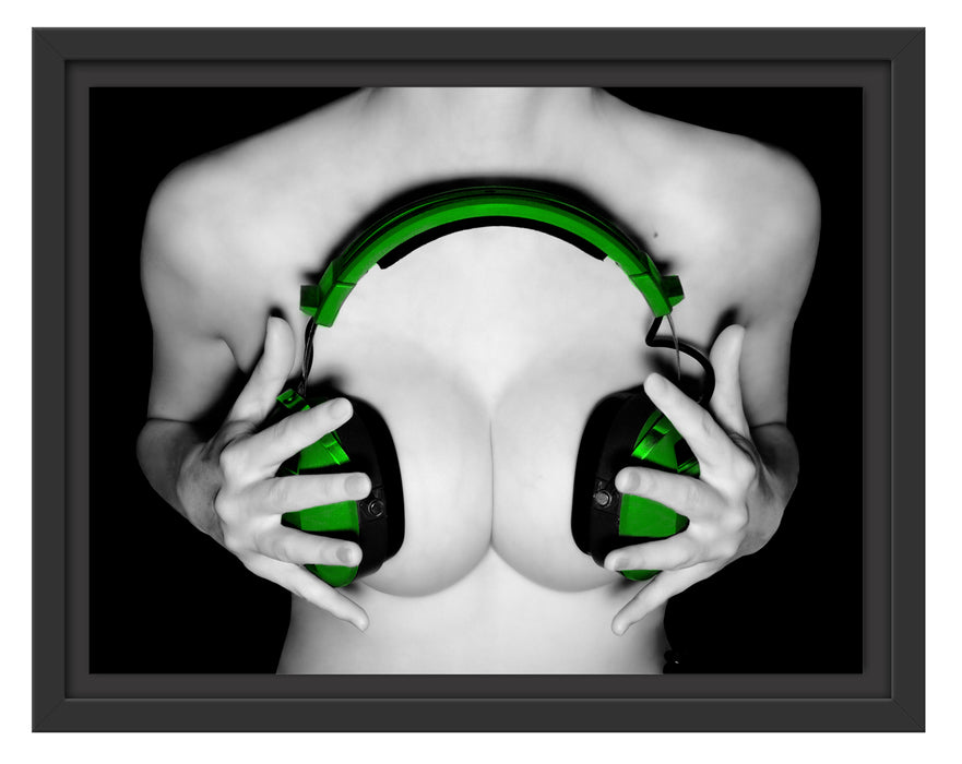 Dark Sexy girl grüne Kopfhörer Schattenfugenrahmen 38x30