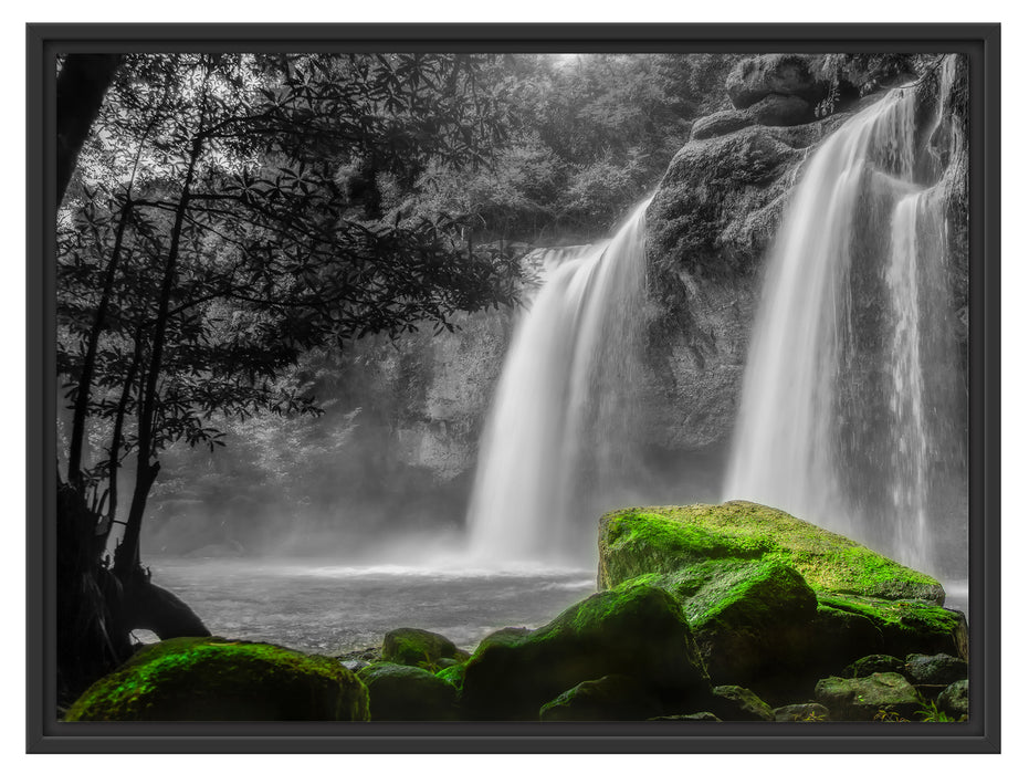 Wasserfall im Dschungel Schattenfugenrahmen 80x60