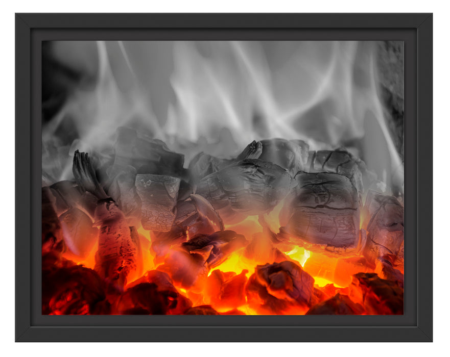 brennende Holzkohle in Kamin Schattenfugenrahmen 38x30