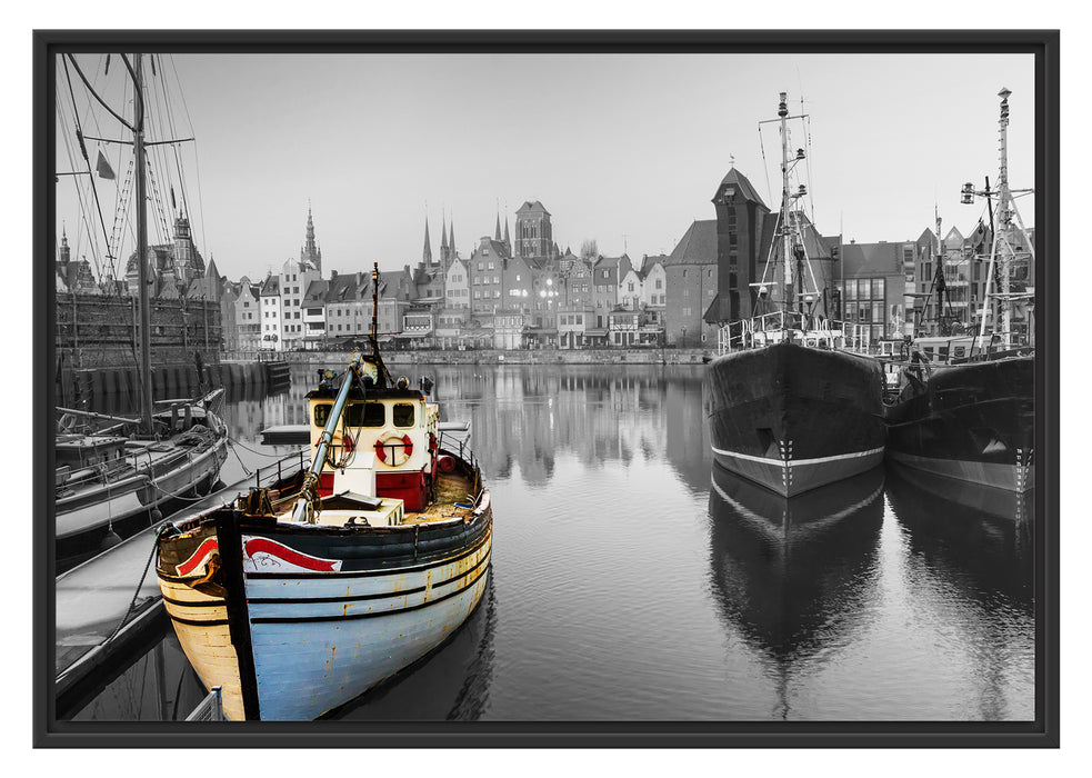 Pixxprint Hafen in Danzig - Polen, im Schwebe-Effekt Bilderrahmen