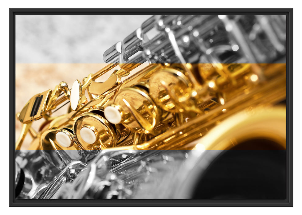 Pixxprint schimmerndes Saxophon, im Schwebe-Effekt Bilderrahmen