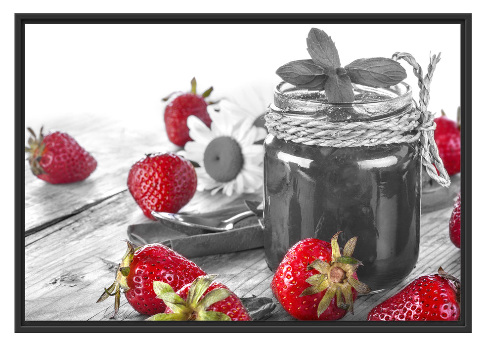 Pixxprint Erdbeeren Marmelade, im Schwebe-Effekt Bilderrahmen