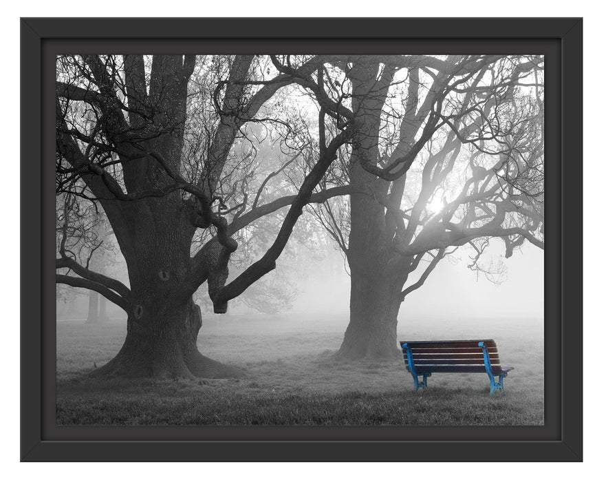 Einsame Bank im Nebel Schattenfugenrahmen 38x30